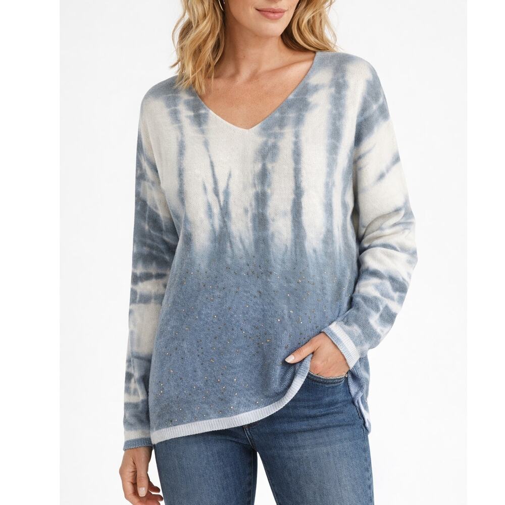 Tempo Paris Tie Dye Star Print Sweater Blue White Size M/L